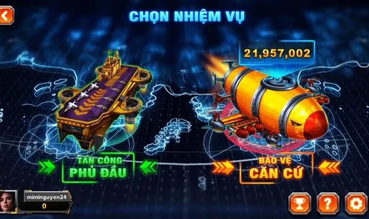 Chọn nhiệm vụ trong game Bắn Cá Đại Chiến B52 Tại Vui123