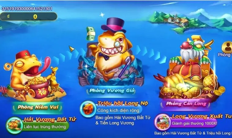 Các phòng chơi trong game Bắn Cá Royal Fishing Tại Vui123