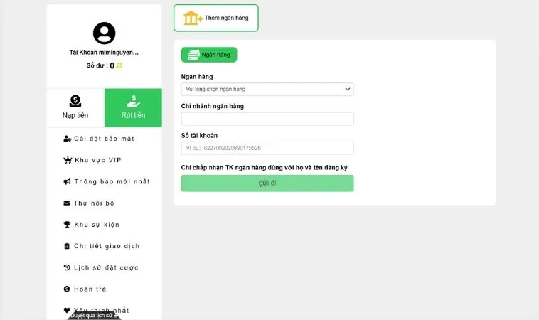 Tuyệt Chiêu Rút Tiền Vui123 Về Tài Khoản Ngân Hàng Trong Phút Mốt 2 Giao diện rút tiền Vui123