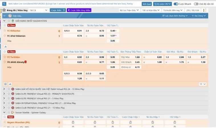 Bảng kèo cá cược Bóng Đá Vui123